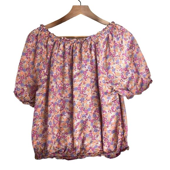Lucky Brand Floral Peasant Top Boho Cottage S Prairie 70s Hippie Tassles - Picture 2 of 7